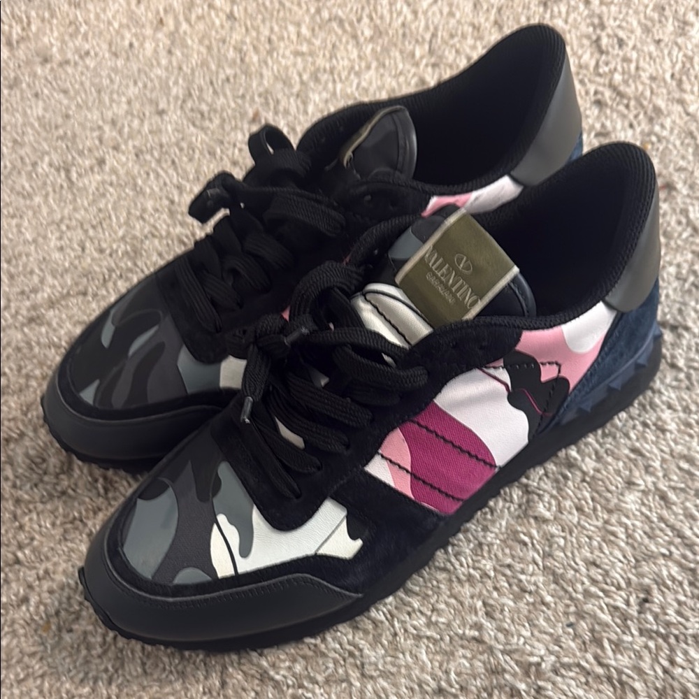 Valentino Women's Camouflage Sneakers - Black, Pink, White